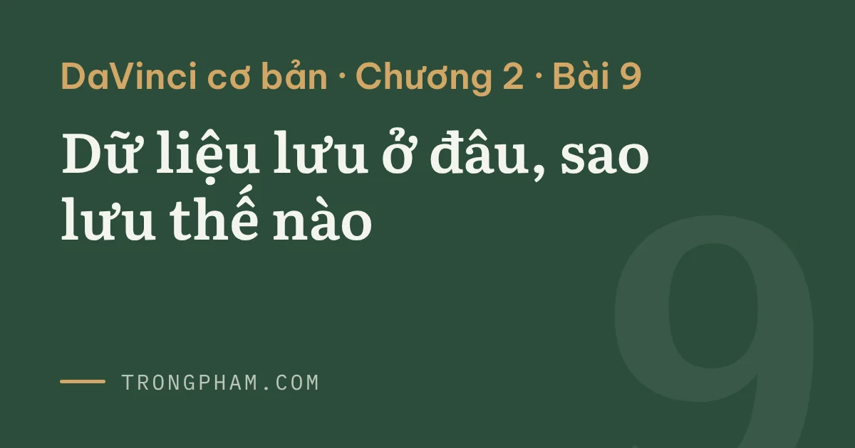 Bìa loạt DaVinci cơ bản, chương 2, bài 9: Dữ liệu lưu ở đâu, sao lưu thế nào